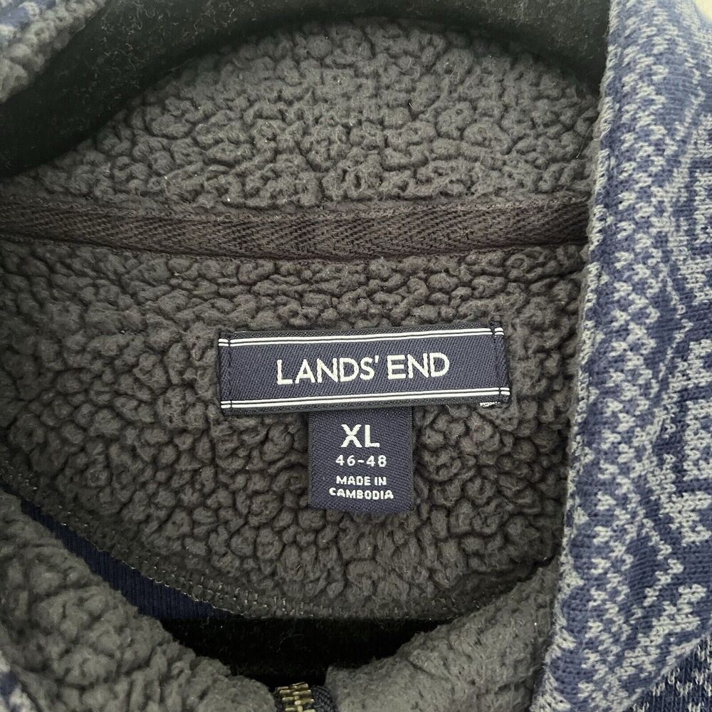 Lands End Mens 1/4 Zip Sweater Blue Fair Isle Print Sz XL - Picture 8 of 12